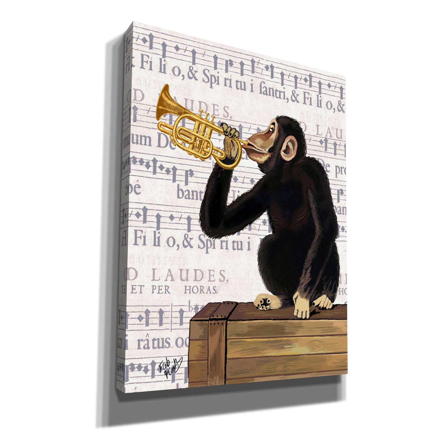 'Monkey Playing Trumpet' by Fab Funky, Giclee Canvas Wall Art