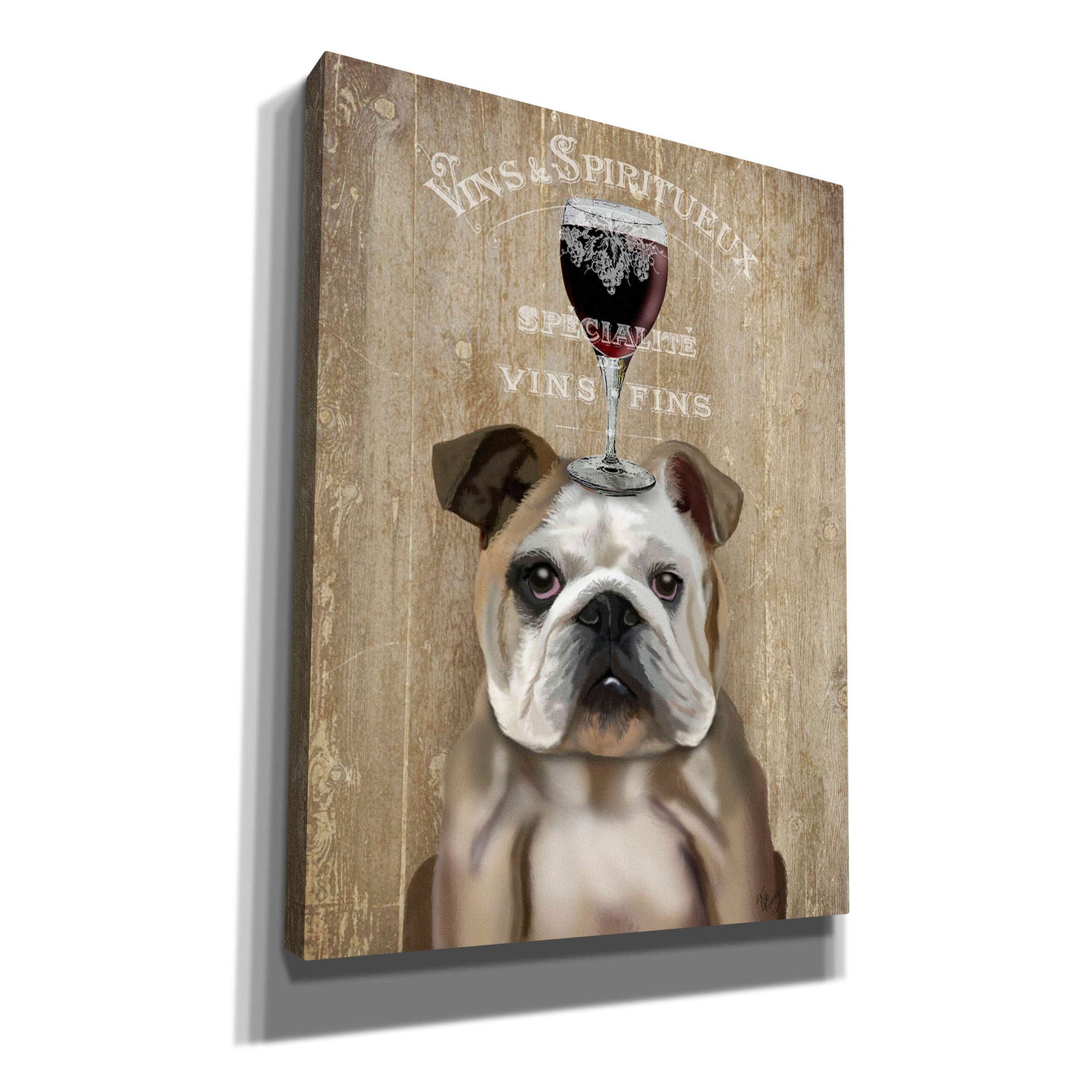 'Dog Au Vin, English Bulldog' by Fab Funky, Giclee Canvas Wall Art
