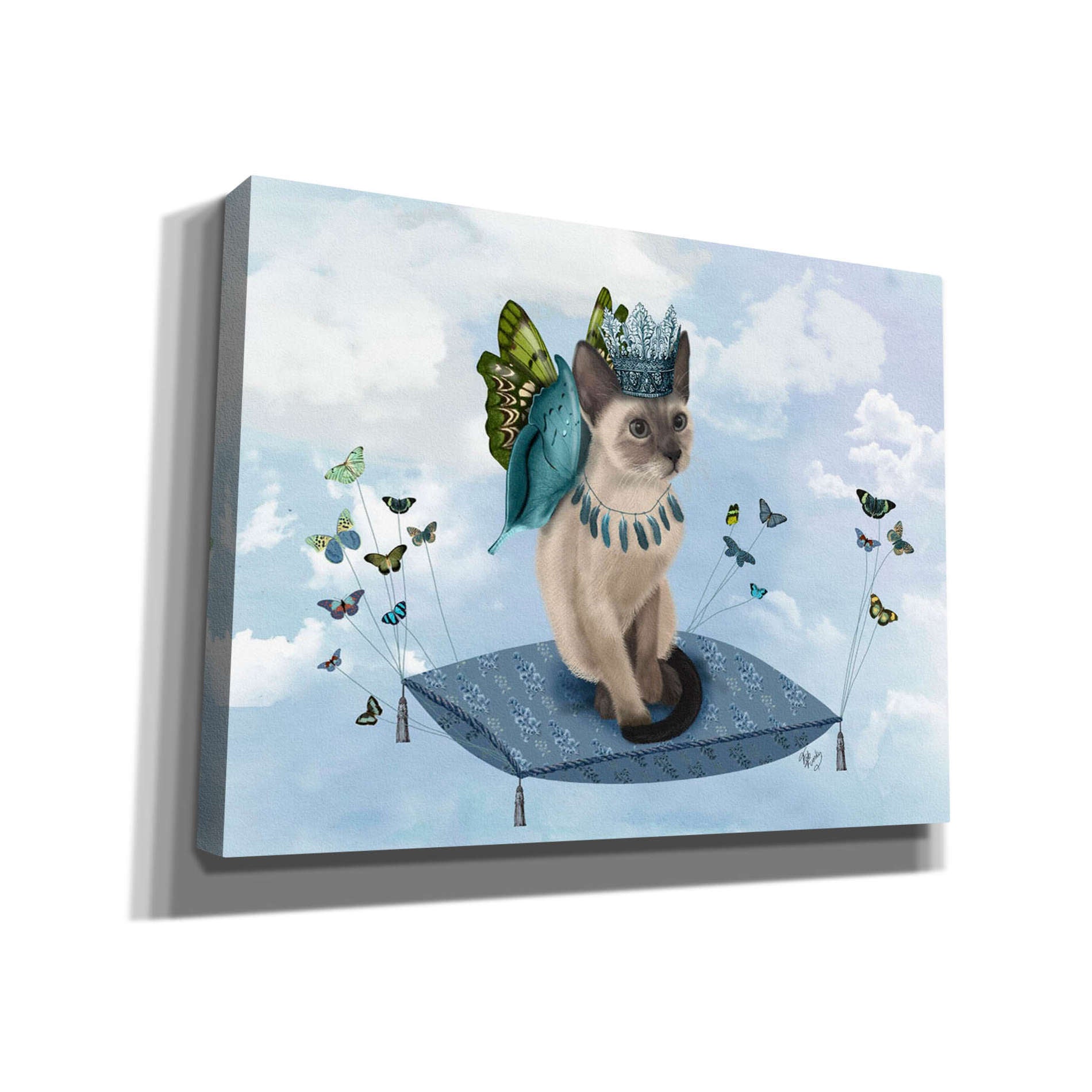 'Cat on Pillow with Butterflies' by Fab Funky, Giclee Canvas Wall Art