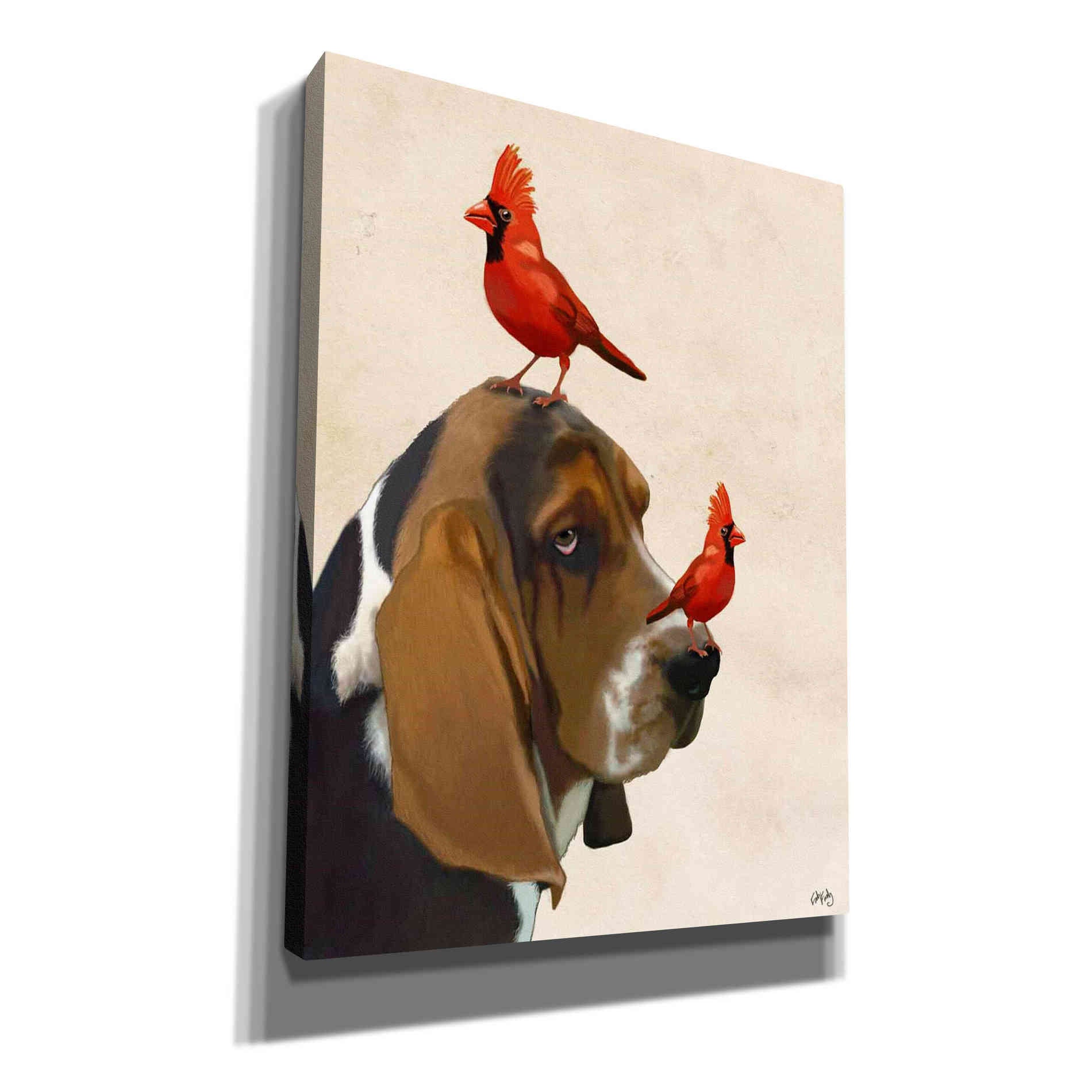 'Basset Hound and Birds' by Fab Funky Giclee Canvas Wall Art