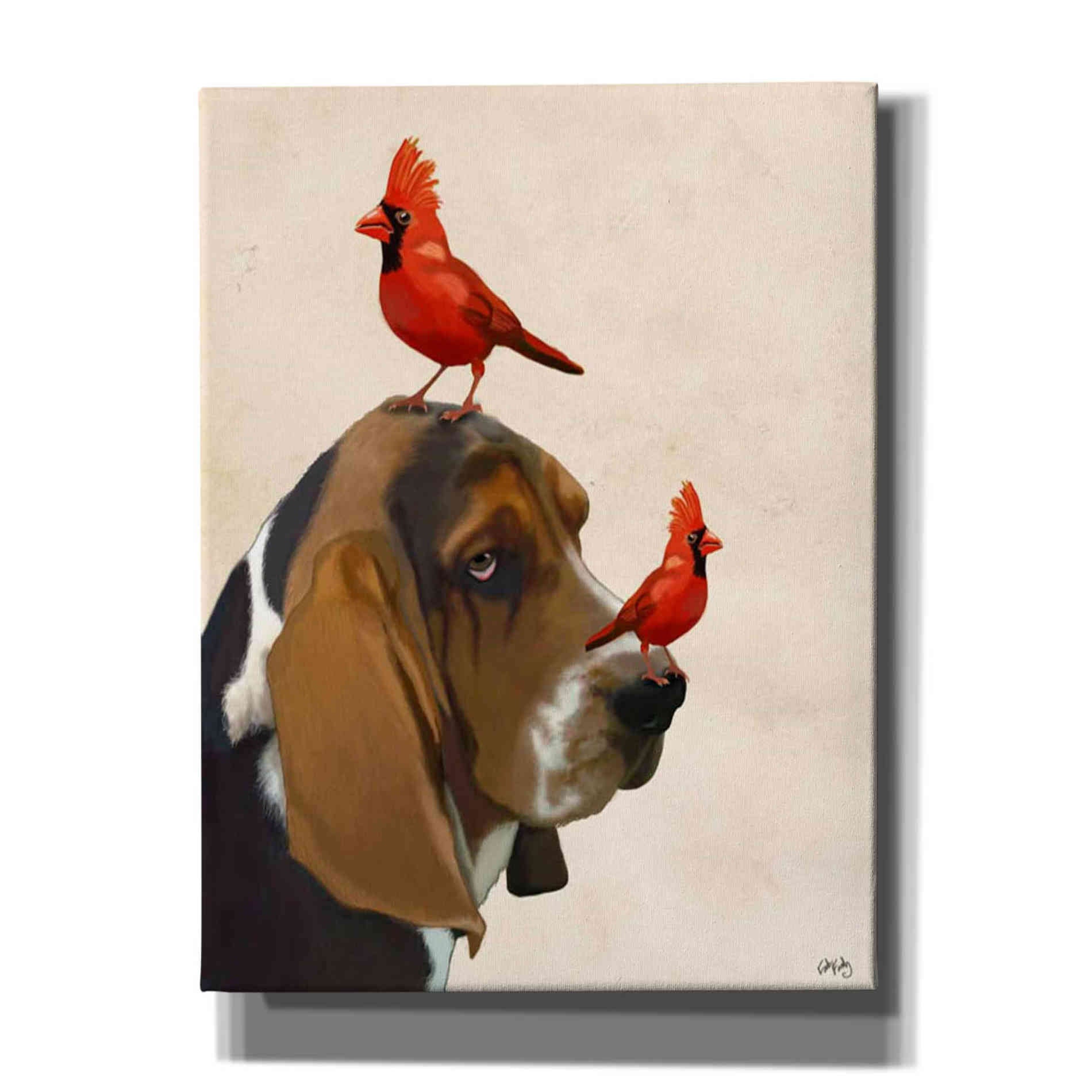 'Basset Hound and Birds' by Fab Funky Giclee Canvas Wall Art