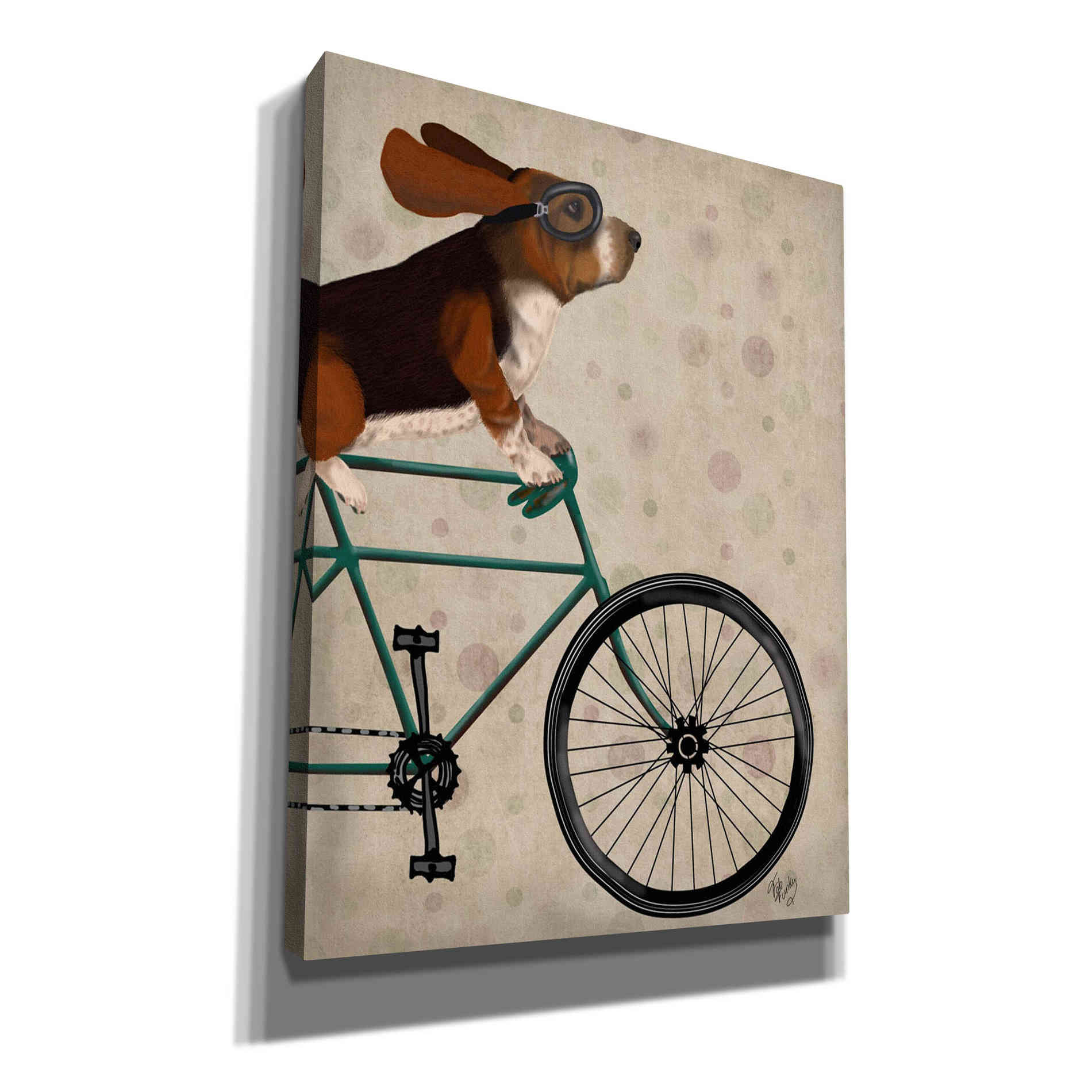 'Basset Hound on Bicycle' by Fab Funky Giclee Canvas Wall Art