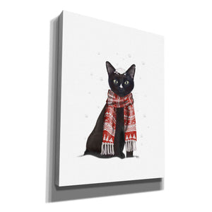 'Black Cat, Red Scarf' by Fab Funky Giclee Canvas Wall Art