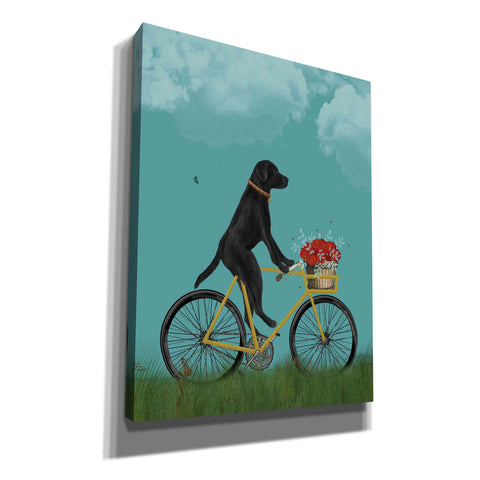 Image of 'Black Labrador on Bicycle - Sky' by Fab Funky Giclee Canvas Wall Art