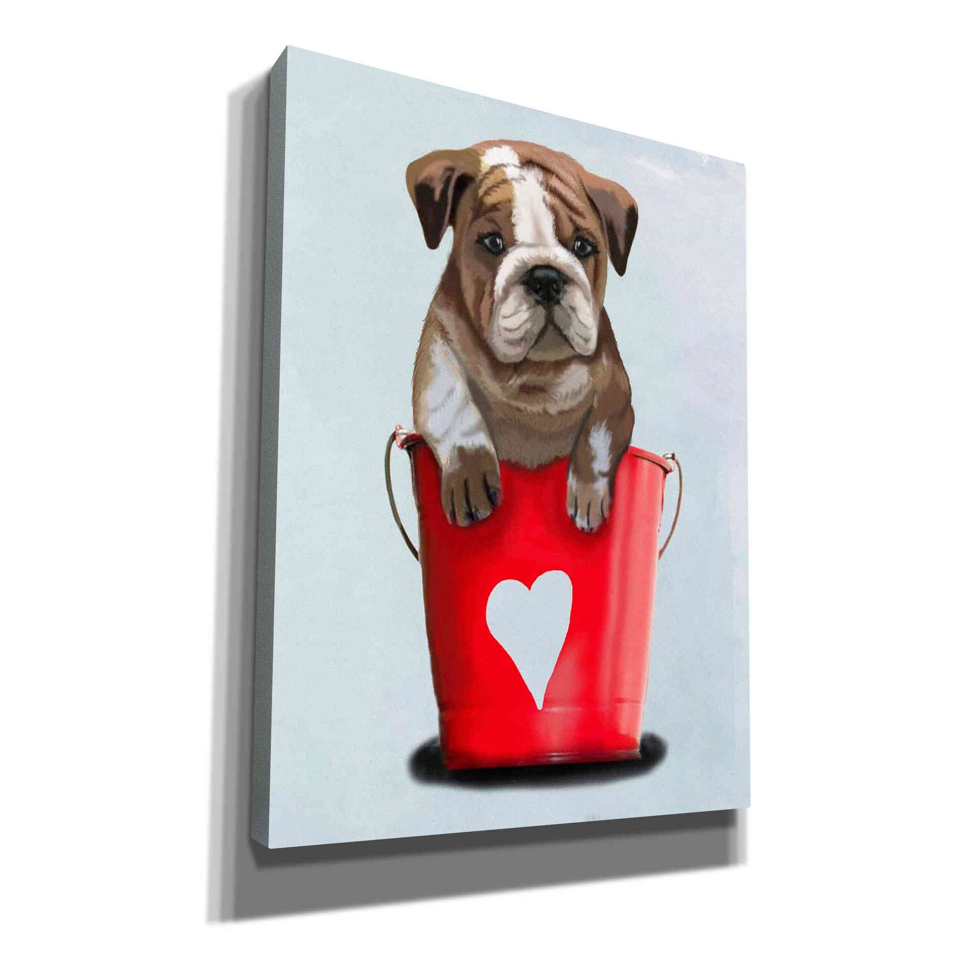 'Bulldog Bucket Of Love, Red' by Fab Funky Giclee Canvas Wall Art