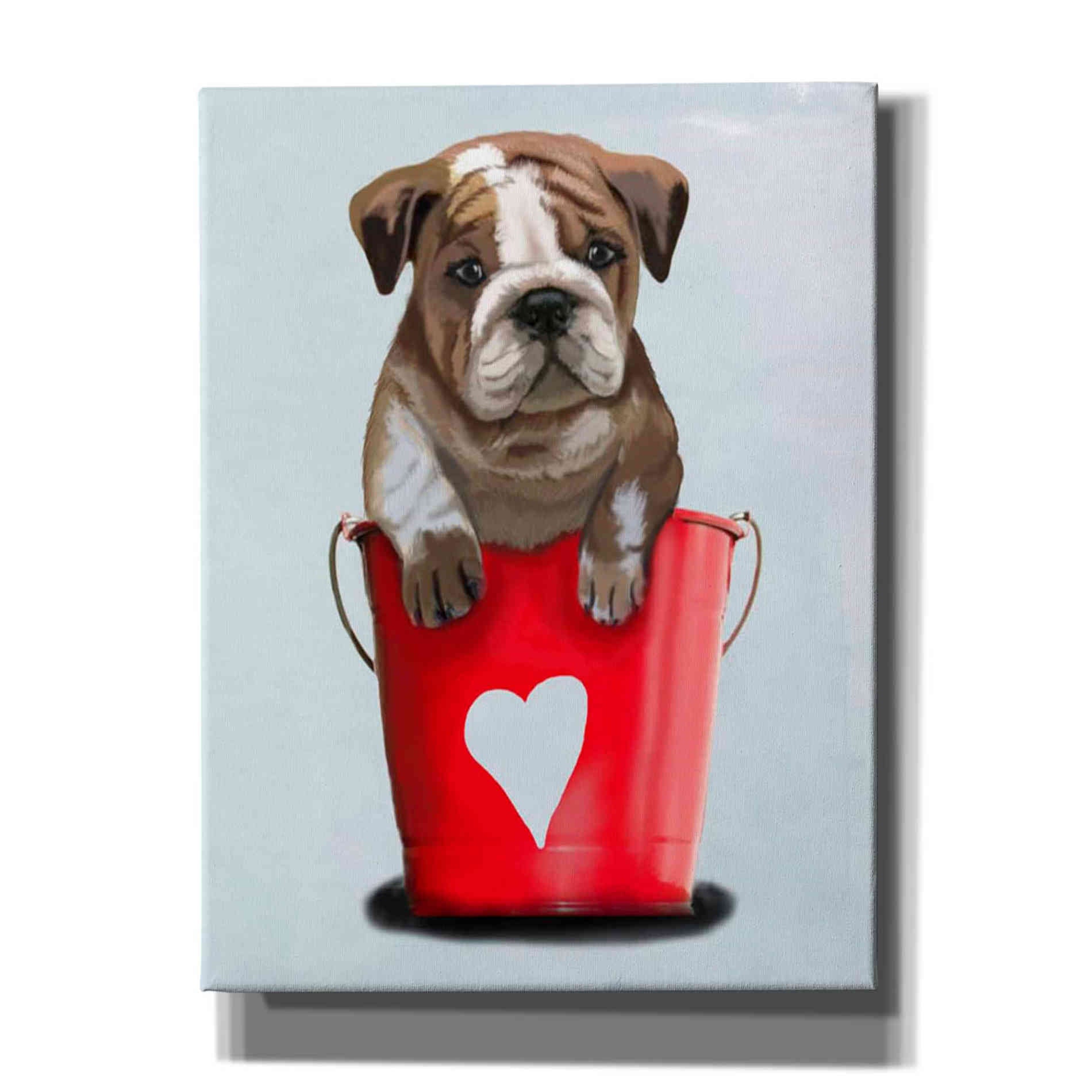 'Bulldog Bucket Of Love, Red' by Fab Funky Giclee Canvas Wall Art