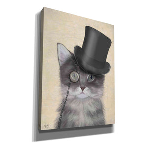 'Cat, Grey with Top Hat' by Fab Funky Giclee Canvas Wall Art