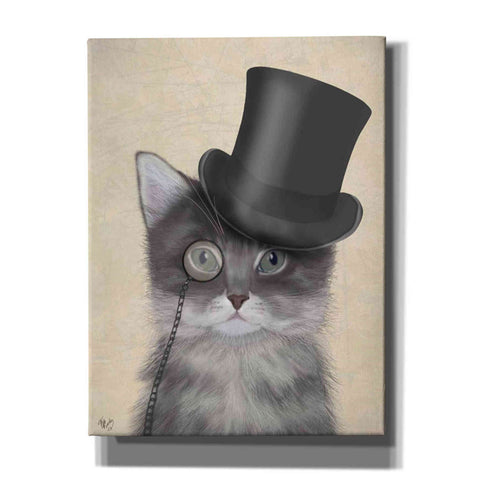 Image of 'Cat, Grey with Top Hat' by Fab Funky Giclee Canvas Wall Art