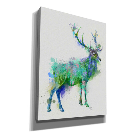 'Deer 1 Rainbow Splash Green Blue' by Fab Funky Canvas Wall Art