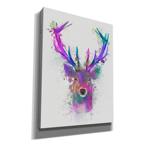 'Deer Head 1 Rainbow Splash Pink and Purple' by Fab Funky Giclee Canvas Wall Art