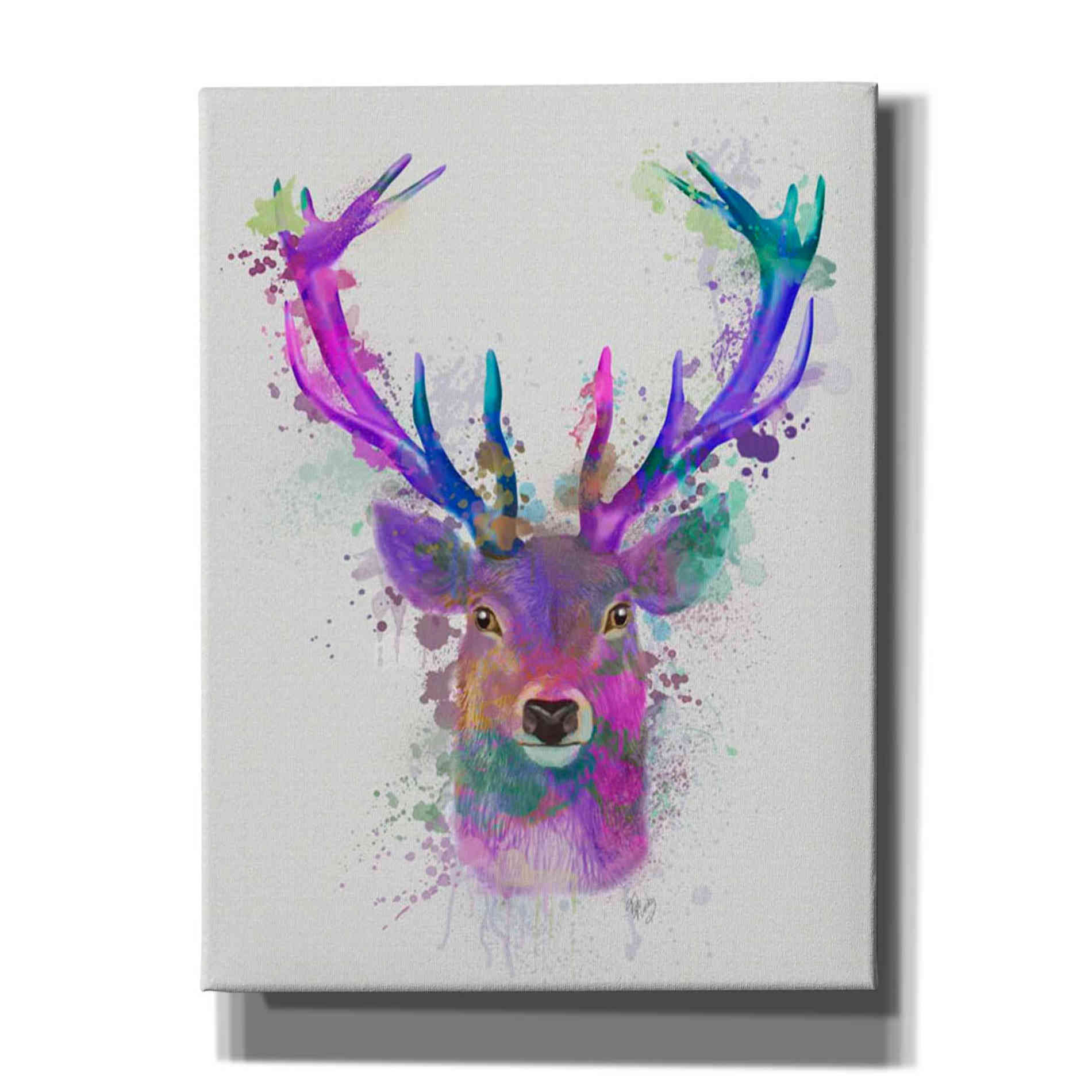 'Deer Head 1 Rainbow Splash Pink and Purple' by Fab Funky Giclee Canvas Wall Art