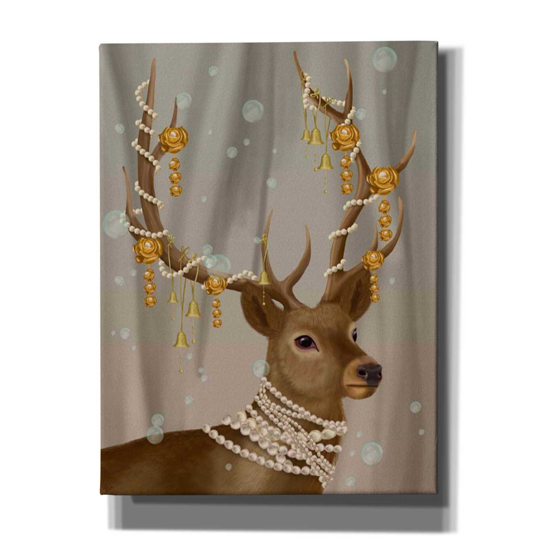 'Deer with Gold Bells' by Fab Funky Giclee Canvas Wall Art