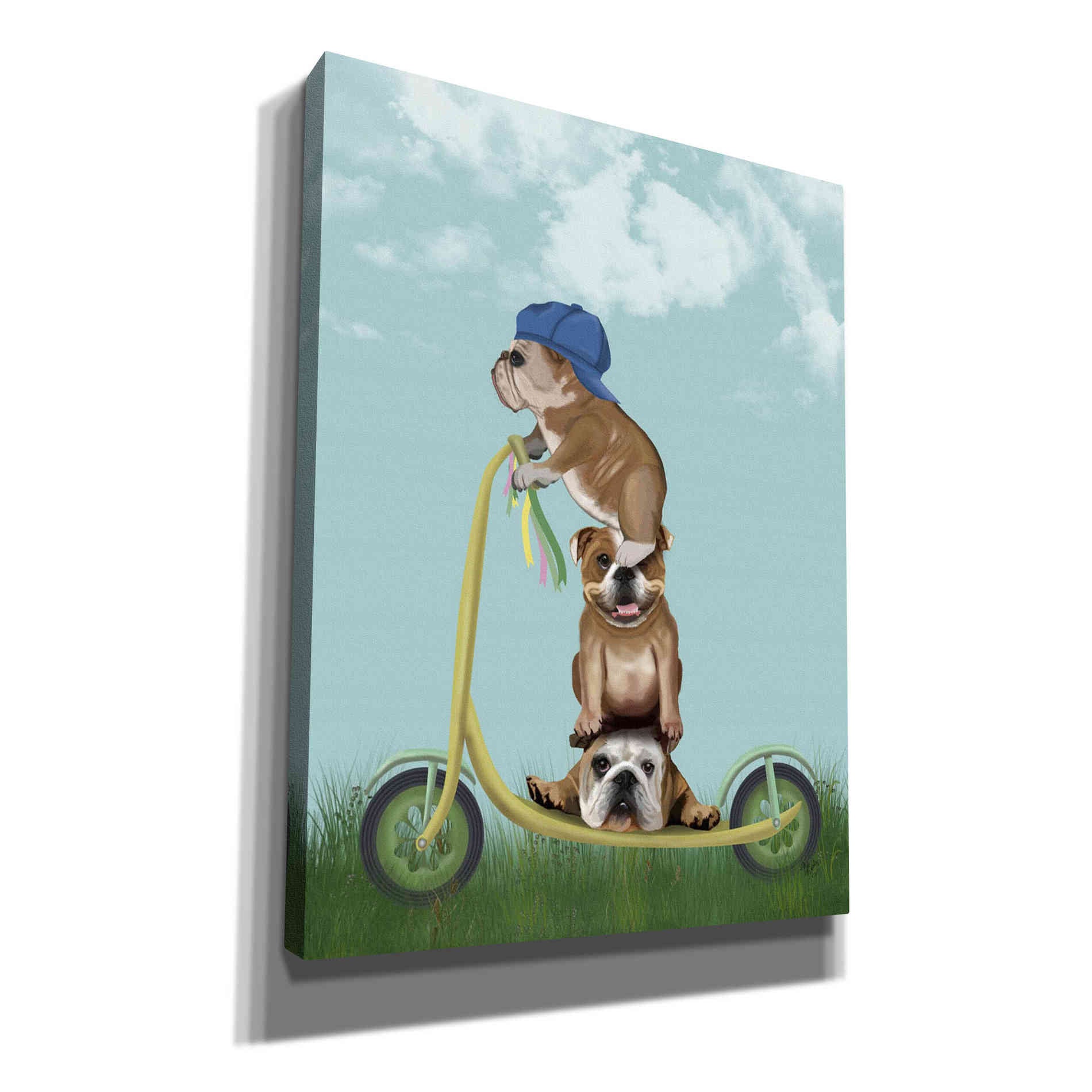 'English Bulldog Scooter' by Fab Funky Giclee Canvas Wall Art