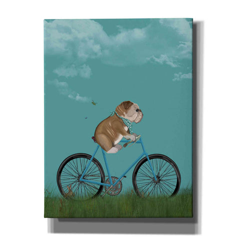 Image of 'English Bulldog on Bicycle - Sky' by Fab Funky Giclee Canvas Wall Art