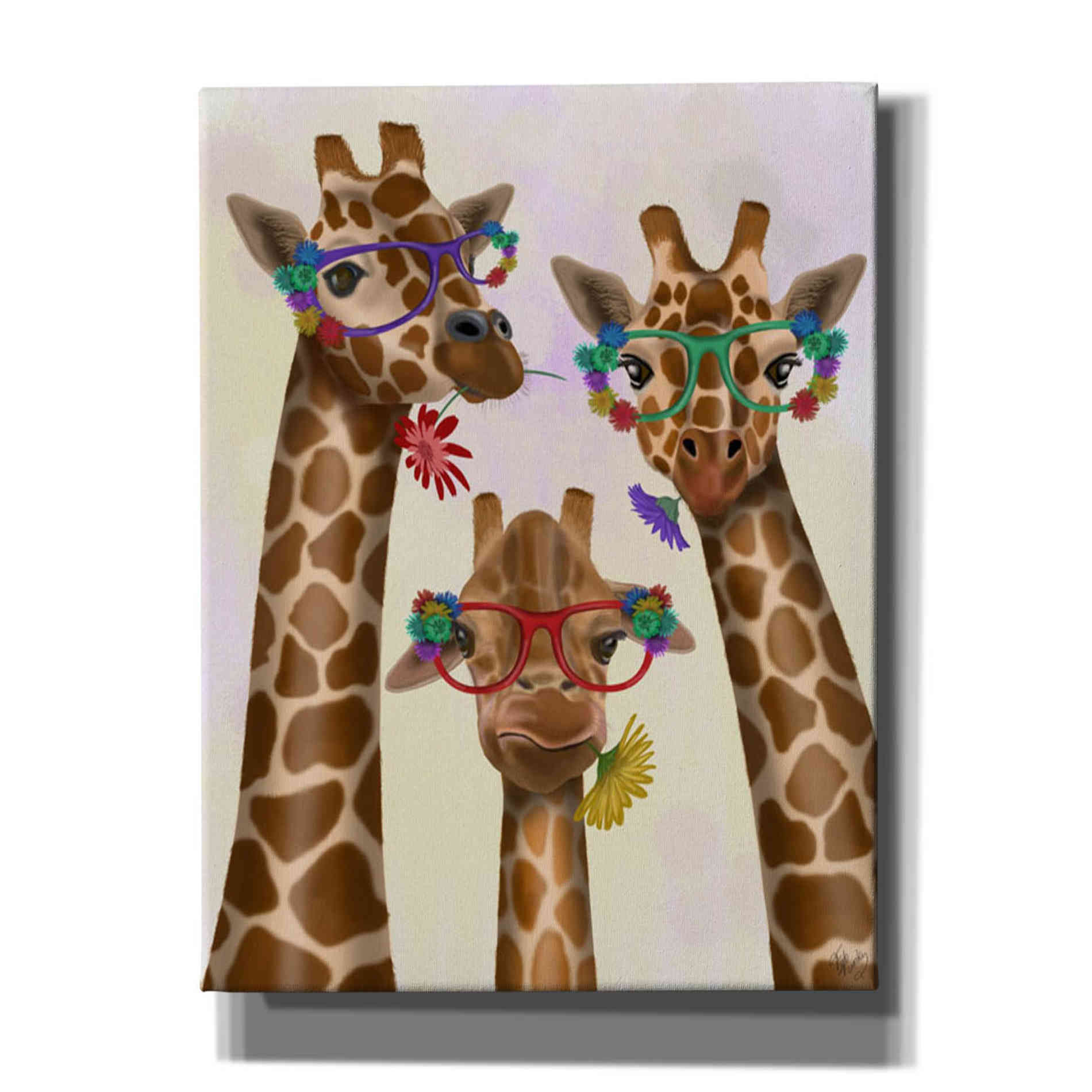 'Giraffe and Flower Glasses, Trio' by Fab Funky Canvas Wall Art