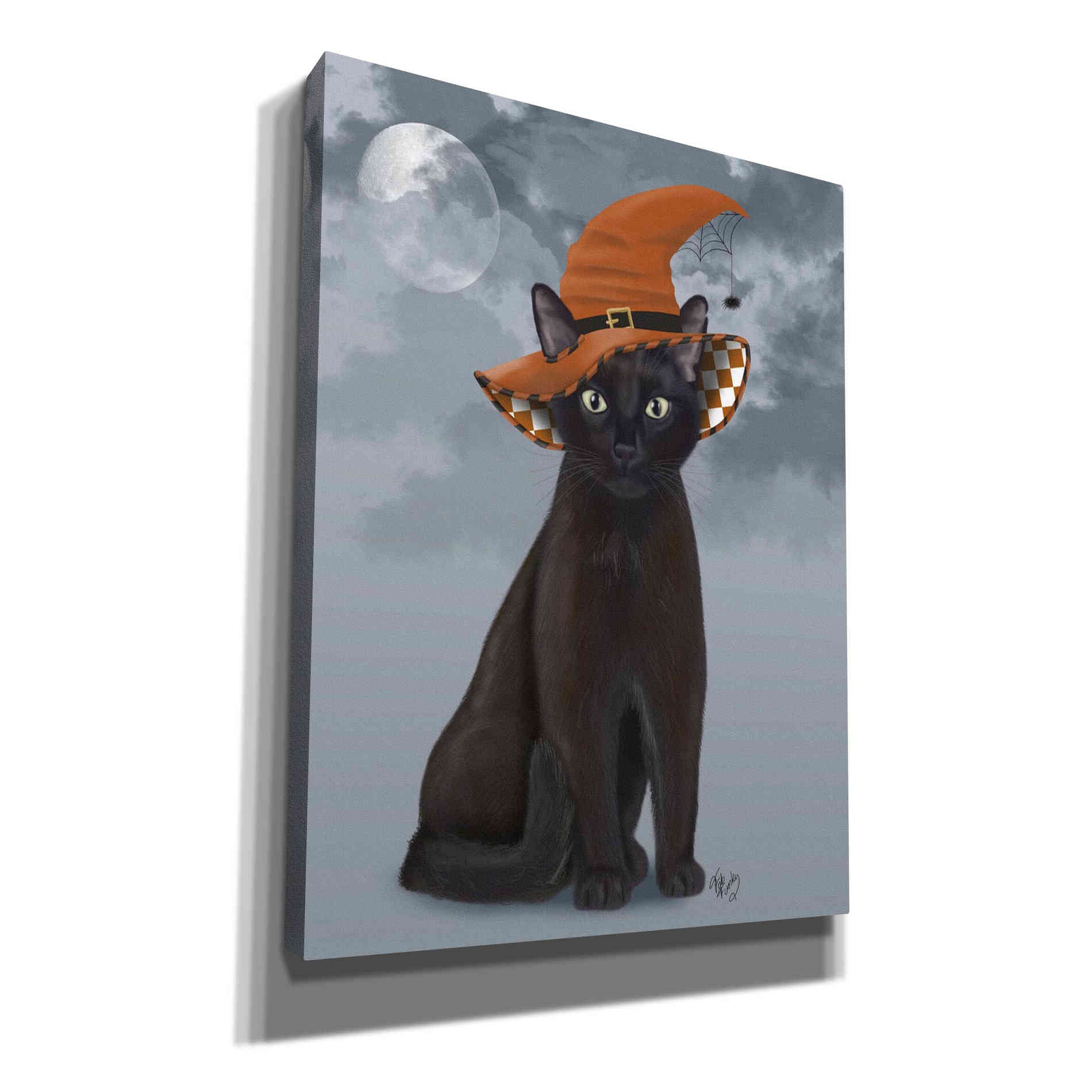 'Halloween Black Cat in Witches Hat' by Fab Funky Canvas Wall Art