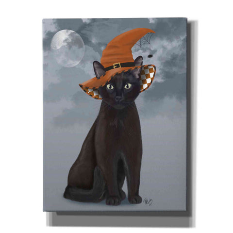 Image of 'Halloween Black Cat in Witches Hat' by Fab Funky Canvas Wall Art