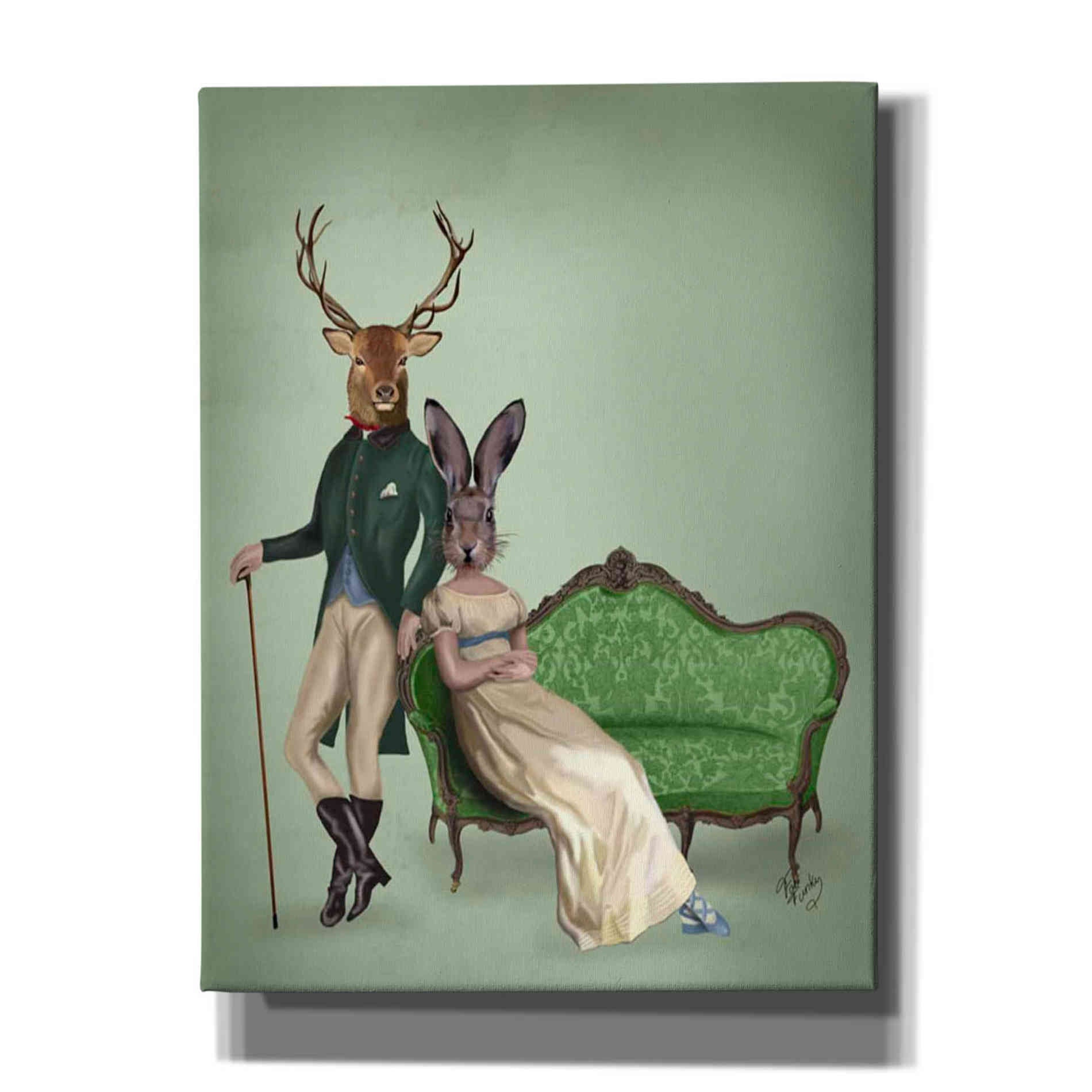 'Mr Deer and Mrs Rabbit' by Fab Funky Giclee Canvas Wall Art
