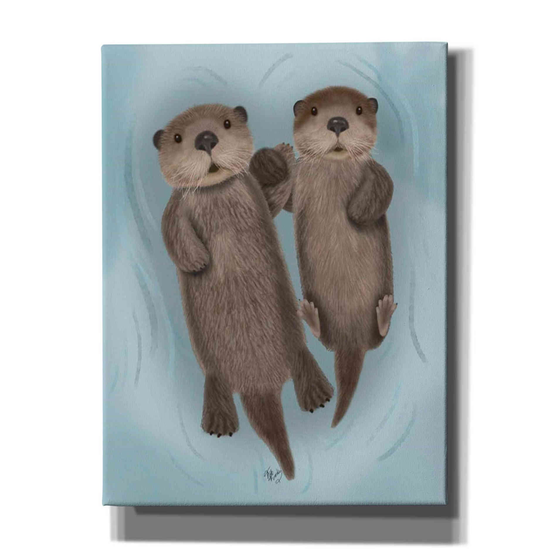 'Otters Holding Hands' by Fab Funky Giclee Canvas Wall Art