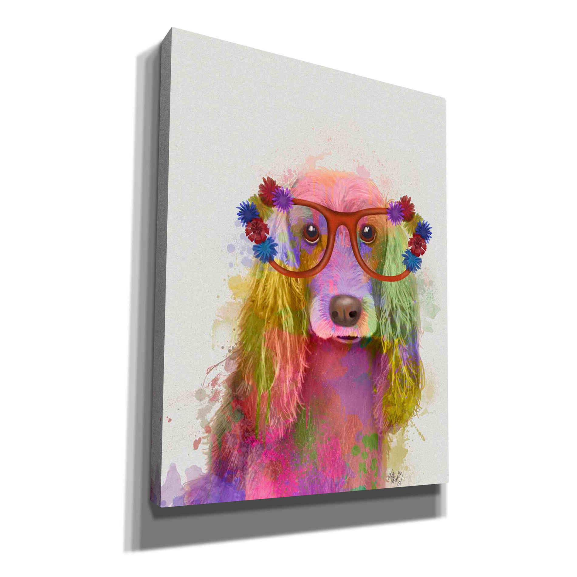 'Rainbow Splash Cocker Spaniel, Portrait' by Fab Funky Giclee Canvas Wall Art