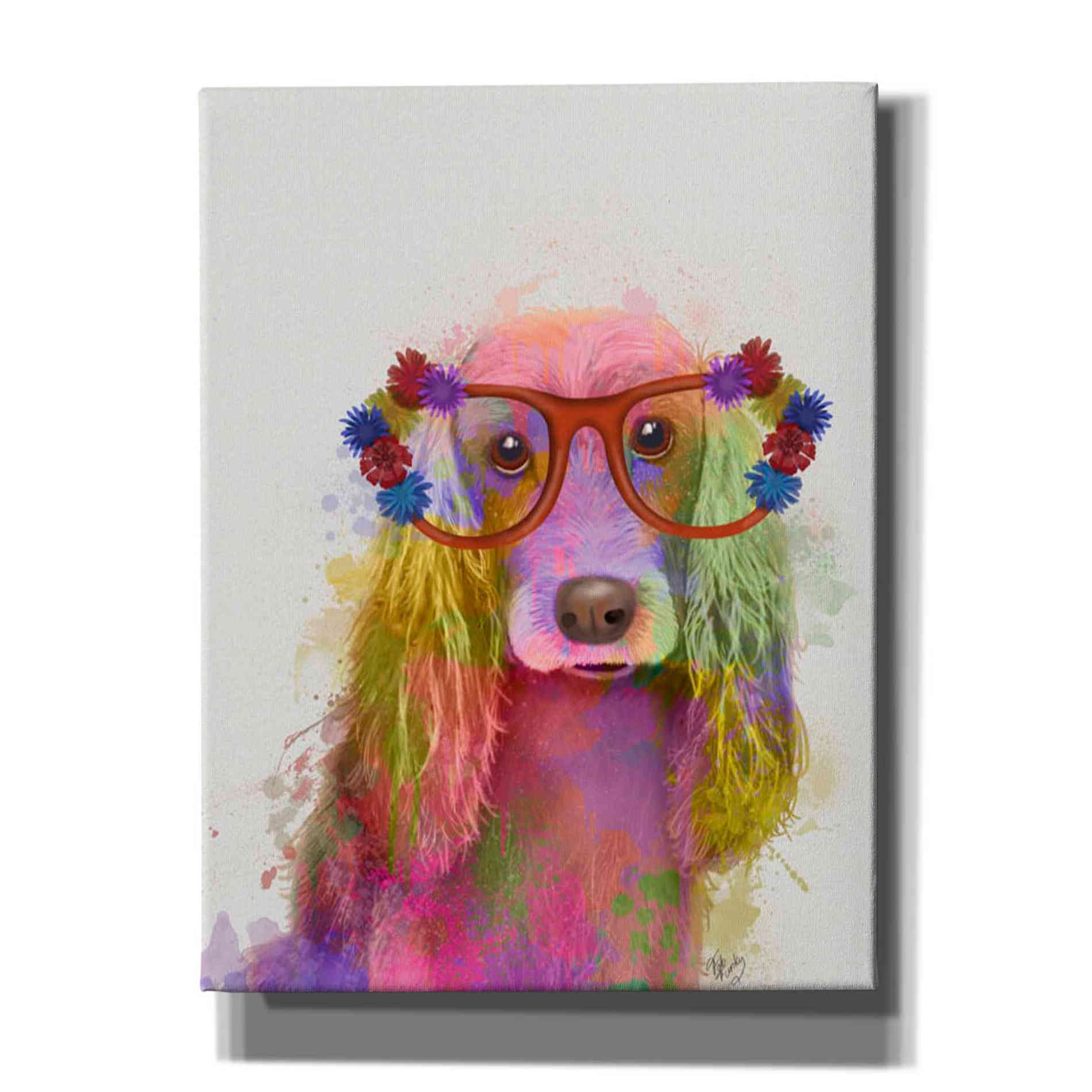 'Rainbow Splash Cocker Spaniel, Portrait' by Fab Funky Giclee Canvas Wall Art