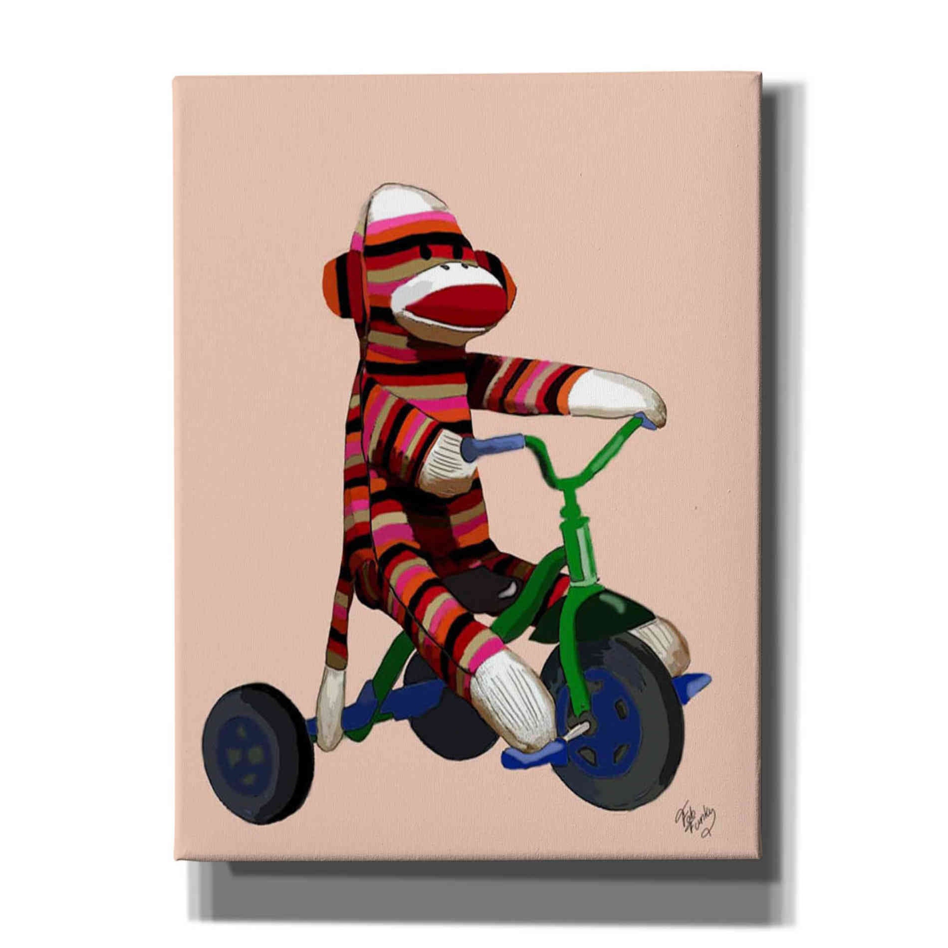 'Sock Monkey Tricycle' by Fab Funky Giclee Canvas Wall Art