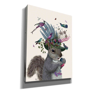 'Squirrel Birdkeeper and Blue Acorns' by Fab Funky Giclee Canvas Wall Art