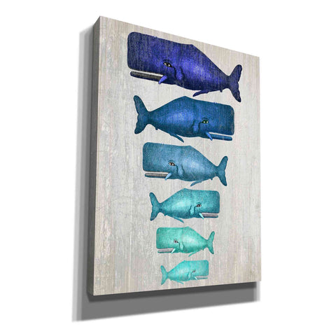 Image of 'Whale Family Blue On White' by Fab Funky Giclee Canvas Wall Art