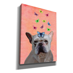 'White French Bulldog and Butterflies' by Fab Funky Giclee Canvas Wall Art