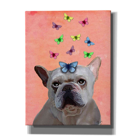 Image of 'White French Bulldog and Butterflies' by Fab Funky Giclee Canvas Wall Art