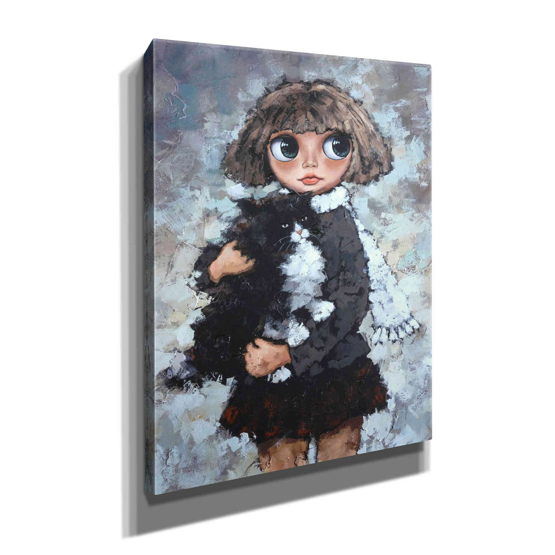 'Girl With Cat' by Alexander Gunin, Canvas Wall Art,Size B Portrait