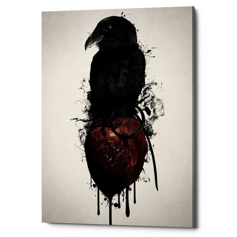 Image of "Raven and Heart Grenade" by Nicklas Gustafsson, Giclee Canvas Wall Art