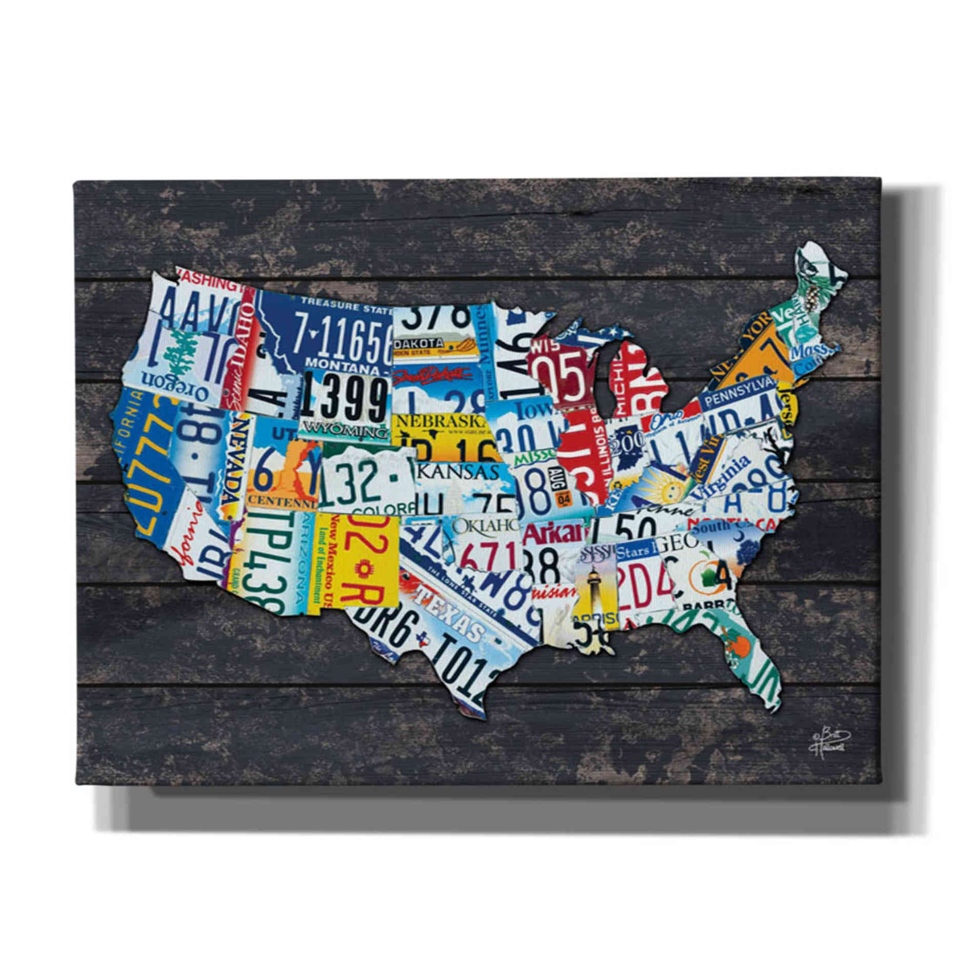 'USA License Plate Map' by Britt Hallowell, Canvas Wall Art,Size B Landscape