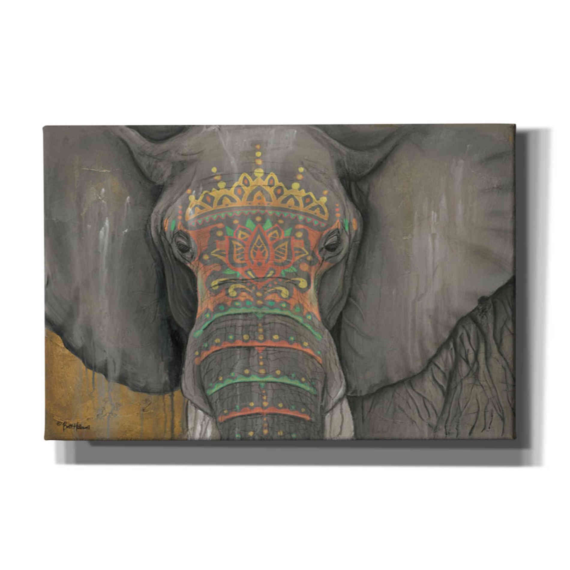 'Tattooed Elephant' by Britt Hallowell, Canvas Wall Art,Size B Landscape