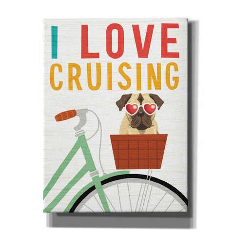 'Beach Bums Pug Bicycle I Love' by Michael Mullan, Canvas Wall Art
