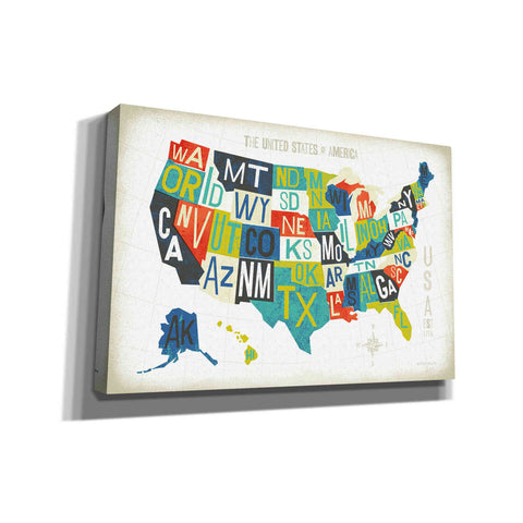 Image of 'Letterpress USA Map' by Michael Mullan, Canvas Wall Art