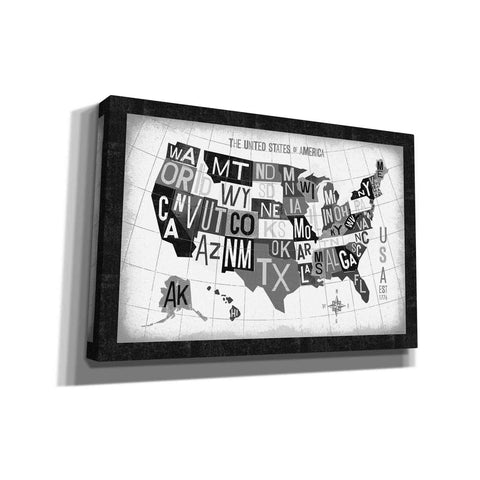 Image of 'Letterpress USA Map Dark' by Michael Mullan, Canvas Wall Art