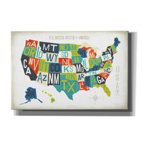 Image of 'Letterpress USA Map' by Michael Mullan, Canvas Wall Art