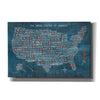 'US City Map on Wood Blue' by Michael Mullan, Canvas Wall Art