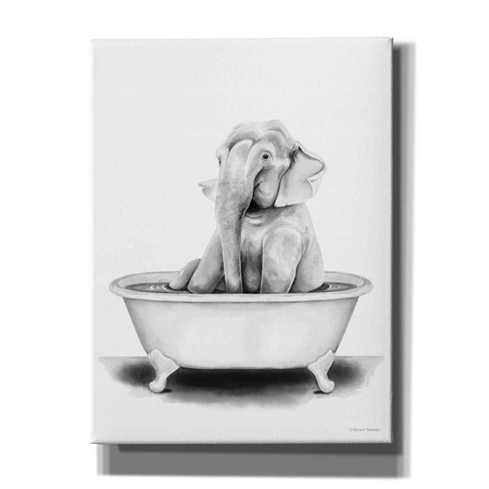 'Elephant in Tub' by Rachel Nieman, Canvas Wall Art,Size B Portrait