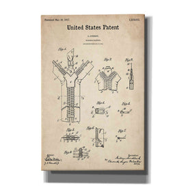 'Zipper Blueprint Patent Parchment' Canvas Wall Art,Size A Portrait