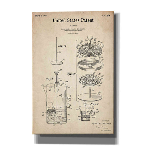 Image of 'Coffee Brewer Blueprint Patent Parchment' Canvas Wall Art,Size A Portrait