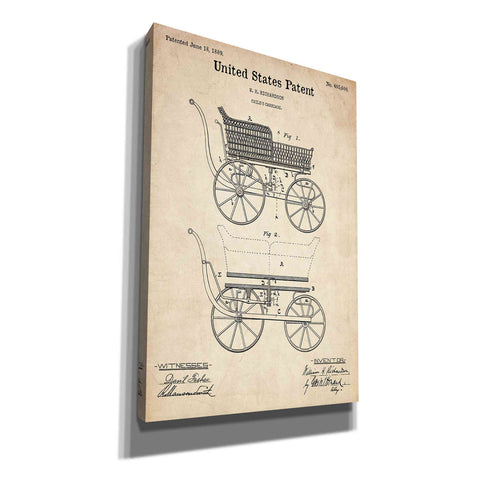 Image of 'Baby Carriage Blueprint Patent Parchment' Canvas Wall Art,Size A Portrait