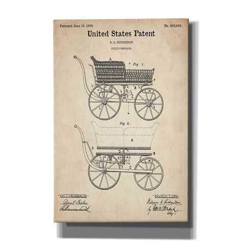 Image of 'Baby Carriage Blueprint Patent Parchment' Canvas Wall Art,Size A Portrait