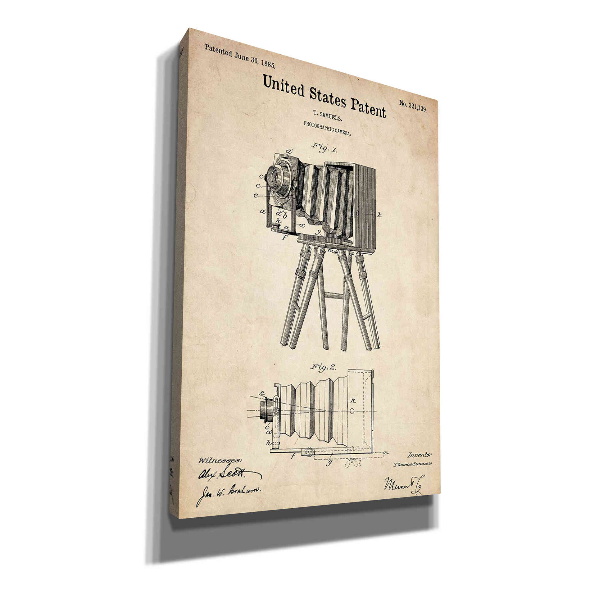'Photographic Camera Blueprint Patent Parchment' Canvas Wall Art,Size A Portrait