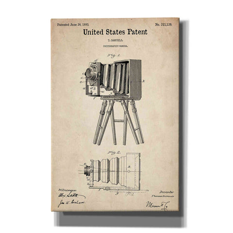 Image of 'Photographic Camera Blueprint Patent Parchment' Canvas Wall Art,Size A Portrait