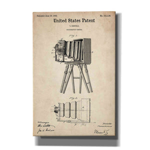 'Photographic Camera Blueprint Patent Parchment' Canvas Wall Art,Size A Portrait