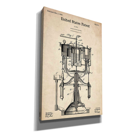 Image of 'Beer Bottling Machine Blueprint Patent Parchment' Canvas Wall Art,Size A Portrait