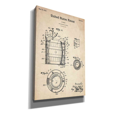 Image of 'Beer Container and Cooler Blueprint Patent Parchment' Canvas Wall Art,Size A Portrait