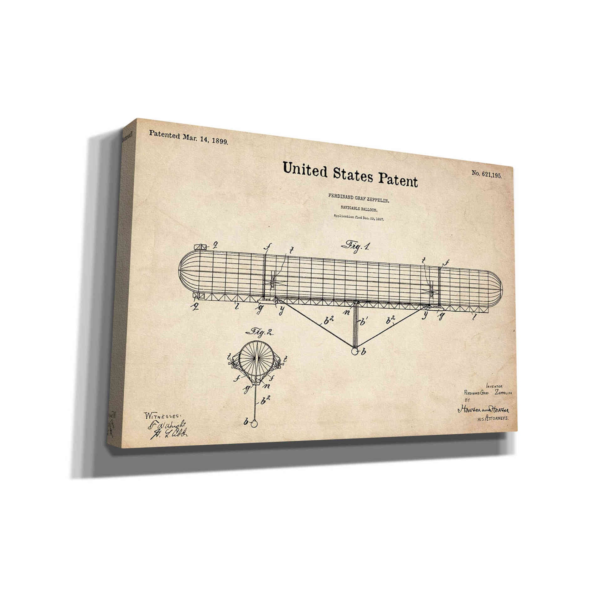 'Navigable Balloon Blueprint Patent Parchment' Canvas Wall Art,Size A Landscape